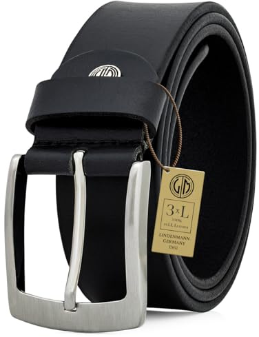 LINDENMANN - Cintura in pelle da uomo, taglia XXL fino a 170 cm, morbida pelle bovina, accorciabile nero 130