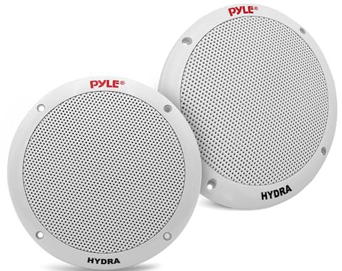 Pyle Altavoces Marinos Duales de 6,5 Pulgadas – Sistema Estéreo Exterior 2 Vías Impermeable y Resistente al Clima, 400W, Cono de Polipropileno, Surround de Goma Butilo – 1 Par Blanco