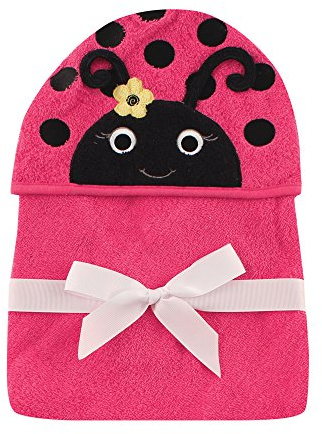 Hudson Baby Unisex Baby Cotton Animal Face Hooded Towel, Ladybug, One Size