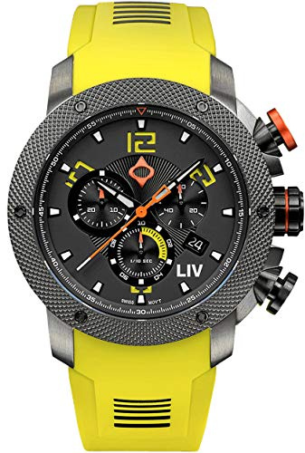 LIV GX1 Swiss Made Chronograph 45mm 316L SS Case, 3D Multi-Layer w/Quickset Date - Rugged Classic Watch- Scratch Resistant Sapphire Crystal - 660 Feet Water Resistant - BGW9 Swiss Luminova