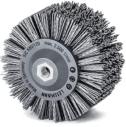 Lessmann Rundbürste gestanzt grau ø 140 mm (18 x 13 Reihen, Aufnahme: M14, Fadenstärke 1,2 mm Schleifborsten mit Siliziumcarbidkorn, zur Holzbearbeitung geeignet, für großflächige Oberflächen) 402890