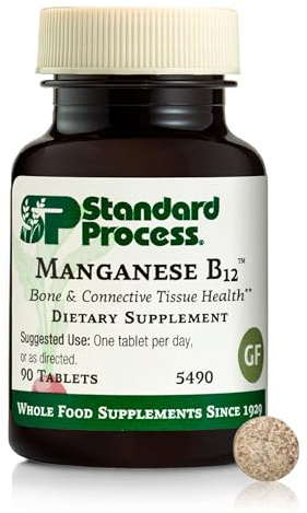 Standard Process Manganese B12 - Supports Bone & Connective Tissue Health - Hemoglobin Formation Support - Gluten-Free, Non-Dairy & Non-Soy - 90 Tablets (90 Servings)