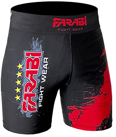 Farabi Sports MMA Short Vale Tudo Kompressionsshorts Grappling Fight Training Match Compression Tight (Black/Red, XL)