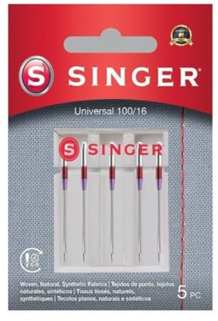 Aguja Universal para máquina de Coser Singer 2020 100/16, de Metal, Plateada. Juego de 5 Unidades, Dimensiones: 7 x 0,03 x 4 cm