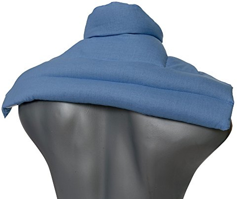 Coussin épaules et nuque avec col aux graines de lin - Coussin thermique - Compresse chaude ou froide pour épaules et cou (Design: bleu ciel)