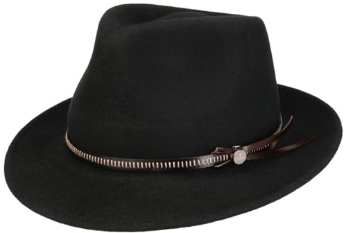 Lierys Fedora Hat Bogart-Style Felt Leather Band Packable Handmade Unisex Summer Winter Made in Italy Black