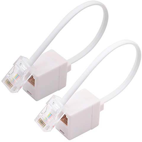 2 Pack RJ45 to RJ11 Converter Adapter Connector Cable, RJ11 6P4C Female to Ethernet RJ45 8P8C Male Converter Cord White Ted Lele