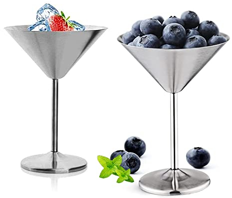 Aoser Copas de Cóctel Martini, 2 Pcs Copa de Vino de Acero Inoxidable, Copa de Martini de Acero Inoxidable, Copas de Vino de Tallo de Cóctel, para Bar