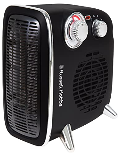 Russell Hobbs 1800W/1.8KW Electric Heater, Retro Horizontal/Vertical Fan Heater in Black with Adjustable Thermostat, 2 Heat Settings, 20m² Room Size, Dial Control, RHRETHFH1001B with 2 Year Guarantee