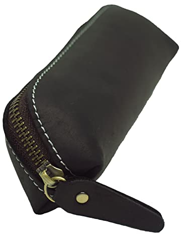 BAWAKO Federmäppchen aus hochwertigem Leder, kompaktes schönes Stift Etui handgemacht mit Reißverschluss für Shüler Student,Kosmetiktasche,Schminktasche (Schwarz, L18)