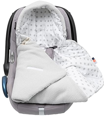 Baby Einschlagdecke Babyschale Winter Strickdecke Kinderwagendecke Fußsack Baby 100% Baumwolle mit Füllung Universal für Kinderwagen Buggys Frühling Maxi Cosi 3 Punkt Gurt Beige Grau(39)(Grau)