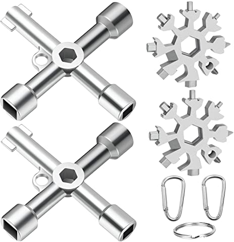 xianzhanEU 4 STK Vierkantschlüssel Set Snowflake Multitool mit 2 × Karabinerhaken für Elektrische Wasser Gas Meter Box Schrank Öffnen Schlüssel
