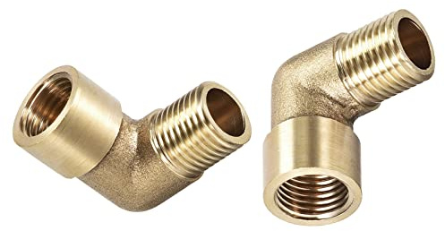 DTGN 1/4 BSP X1/4 BSP(Macho x Hembra) 90 Grados Codo Tubo Montaje - 2 Paquete -Bueno para Agua Tubería Sistema - Latón Tubo Accesorios - Dorado Tono