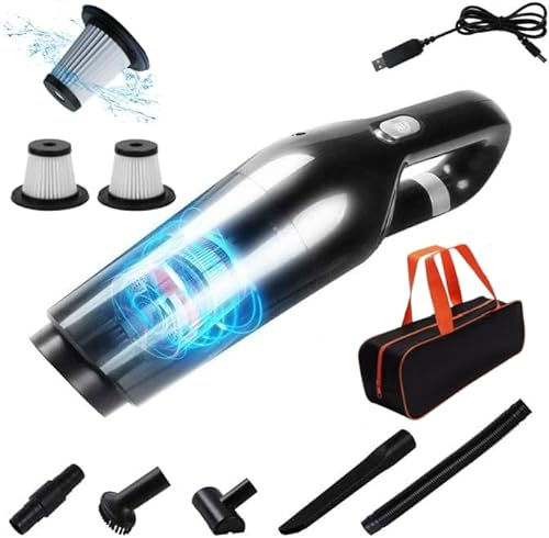 KeautFair Handstaubsauger,120W 12000Pa Autostaubsauger Akku, Nass&Trocken Mini Staubsauger Akku Kabellos mit 3*Waschbar HEPA-Filter für Tierhaare/Auto/Haus (Schwarz)