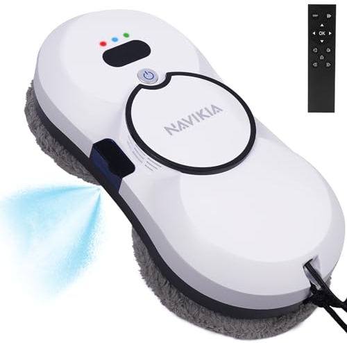 NAVIKIA Robot de limpieza de ventanas, máquina inteligente de aspiradora de ventana con spray automático de agua, fuerte succión, robot de control remoto para ventanas