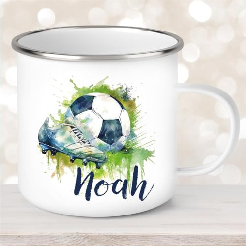 Tasse Fußball #4 Wunschname Emaille Kinderbecher personalisiert