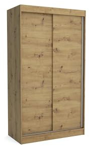 Brent - Kleiderschrank Schiebetüren Emily, 100cm Breit, Schlafzimmerschrank mit 1 Kleiderstange und Einlegeböden für Kleidung, Kleiderschrank Artisan Eiche