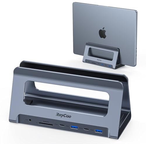 RayCue Docking Station Dual Monitor per MacBook Pro/Air, Dock con 2 HDMI 4K, VGA, USB-C, PD3.0, 4 USB, Ethernet, SD/TF, Audio