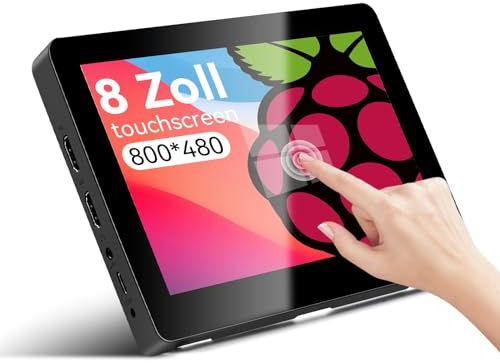 Jhcztrk Kleiner Mini Touchscreen Monitor 8 Zoll 800X480 mit eingebauten Lautsprechern und Standfuß Tragbarer Monitor USB-C HDMI Externer Bildschirm für PC Laptop Kompatibel mit Raspberry Pi