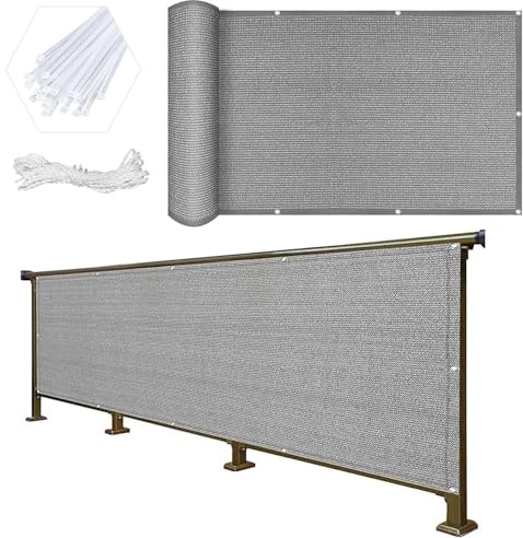 Balkon Sichtschutz Balkonumspannungen 45 x 300 cm Uv-Schutz Windschutz Sonnenschutz Balkonbespannung Balkonsichtschutz mit Kabelbinder Ohne Bohren für Garten Balkon Terrasse, Grau
