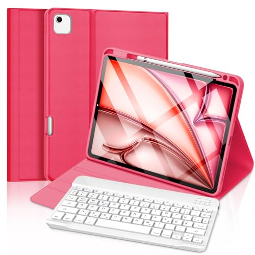 FOGARI Tangentbord för iPad Air 11 tum (2025 M3/2024 M2), iPad Air 5 4 2022/2020 10,9 tum, mjukt TPU-skal med magnetiskt Bluetooth-tangentbord, QWERTZ-layout, röd