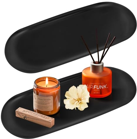 GYHWOFUL Dekotablett Groß 32x12 cm, Ovale Deko Tablett, Edelstahl Schmuck Tablett, Serviertablett, Ablageschale, Einfache Moderne Dekoration, Schwarz