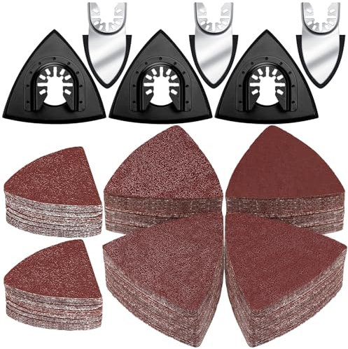 Papel de lija triangular, 156 unidades, placa de lijado multiherramienta para lijadora delta con 6 almohadillas, 150 lijadoras triangulares, incluye grano 60/80/120/180/240