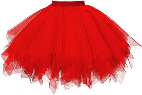 MIVORA Damtyllkjol 50-tal, elastisk balett tutu kjol underkjol tyllkjol, balet danskjol rockabilly dansklänning balklänning kort retro cosplay kostymer bal aftonklänningar, röd, S-XL