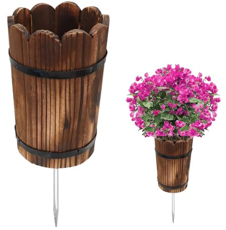 Large Cemetery Vase for Grave Decorations with Metal Spike, Retro Wooden Cemetery Flower Holder Decorations for Grave, Memorial Grave Markers, Graveside Decor Sign for Gravestone Outdoor Yard Lawn