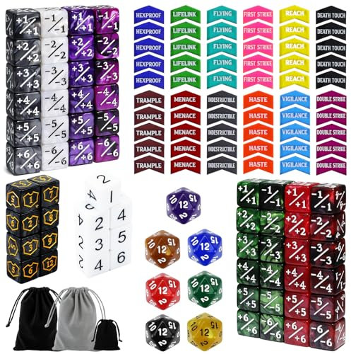 SIXPOINTS 130 Pieces MTG Counter Dice Plus 1 Life Counters Tokens 6 Sided D20 Dice & MTG Counters/Keyword Counters Set Compatible with Magic The Gathering, TCG, Card Games Accessories