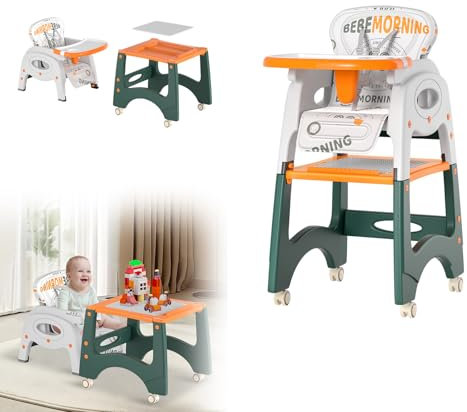 LZQ 6-in-1 Kinderhochstuhl – Mitwachsender Babyhochstuhl mit Abnehmbarem Doppeltablett, Verstellbarem Essstuhl für Babys und Kleinkinder, Multifunktionales Design für Komfort und Flexibilität