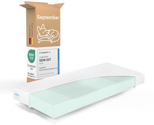 September – Matratze 7 Zonen Komfortschaum Plus 90x190 cm mit 16 cm Höhe – Komfortschaummatratze mittelfester Härtegrad H3 für Betten – Oeko-TEX® Standard 100 Zertifiziert – Bezug bei 60°C waschbar