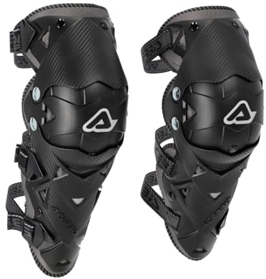 ACERBIS Impact Evo 3.0 Knieschützer für Motorrad, Schwarz/Rot, Polypropylen/EVA/Nylon, Doppelstift-System, verstellbare elastische Gurte