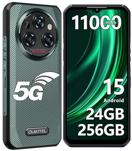 OUKITEL WP35 Android 15 Outdoor Handy 5G, 11000mAh/33W, 24GB+256GB/2TB, MTK 7025 Outdoor Smartphone Ohne Vertrag, 108MP+8MP Nachtsicht Kamera, 6.6 FHD+ Baustellenhandy, Dual SIM/NFC/IP68 Wasserdicht