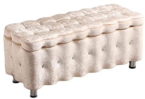 Champagne Upholstered Window Seat Bench - 100x40x40cm Storage Footstool for Living Room Bedroom Hallway - Ice Fleece Sofa Stool Shoe Changing Bench
