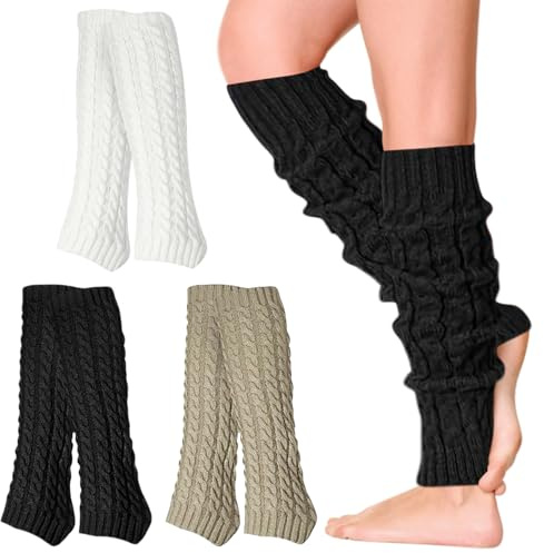 Tccydm Lot de 3 paires de jambières pour femme, chauffe-jambes, jambières d'hiver tricotées pour l'hiver