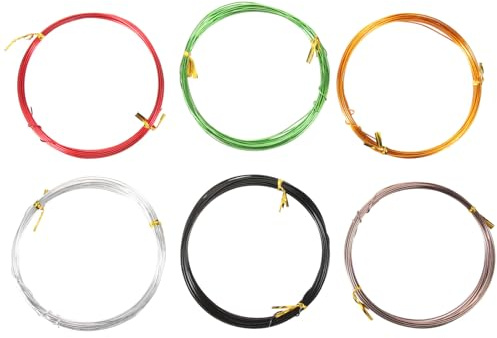 Yardenfun Alambre de Aluminio para Bonsái 10 MM X 5 M 6 Piezas de Colores Variados Rojo Vino Dorado Plateado Verde Negro Café Alambre para Entrenamiento y Modelado de Bonsáis
