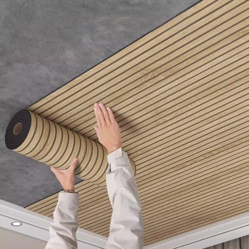Piastrelle per Soffitti Pannelli da Parete in PVC con Finitura Effetto Legno Opaco, Pannelli per Controsoffitti Fai da Te, Spessi e Impermeabili, da Staccare e Attaccare, Decorazioni da Parete(A)