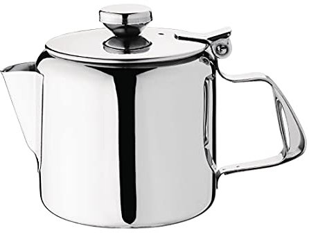 Olympia Théière en acier inoxydable finition miroir 410ml/14 oz, argent, poignée double couche résistante à la chaleur, finition miroir hautement polie, passe au lave vaisselle, théière compacte, K677