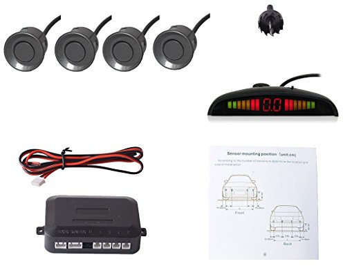 EKYLIN Car Auto Vehicle Reverse Backup Radar System with 4 Parking Sensors Distance Detection + LED Distance Display + Sound Warning (Gray Color)