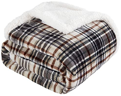 Touchat Sherpa Plaid Throw Blanket, 60 X 70Fuzzy Fluffy Cozy Soft Blanket, Fleece Flannel Plush Twin Size Microfiber Blanket for Couch Bed Sofa (Brown)