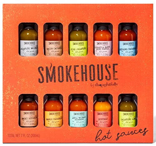 Smokehouse by Thoughtfully, Collezione di Salse Piccanti, Confezione Regalo Smokehouse, Set con 10 Gusti Diversi tra cui Bacon Cayenne, Aglio con Erbe, Whiskey Habanero con Mela e Tanto Altro