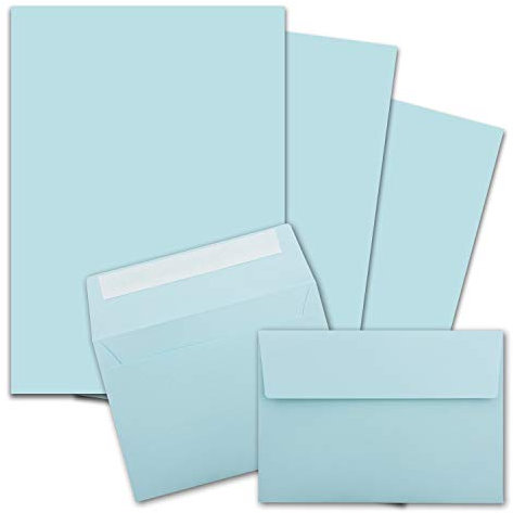 25x Briefpapier-Sets DIN A4 mit C6 Briefumschlägen, Haftklebung - Hellblau - mattes Schreibpapier mit Kuverts - FarbenFroh by GUSTAV NEUSER