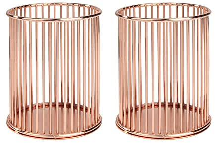 MengH-SHOP Pencil Holders Round Iron Art Pen Holder Fashion Makeup Brush Storage Basket Multifunctional Desktop Tidy Organizer for Home, School, Office, 8cm in Diameter, 2 Pieces (Rose Gold)