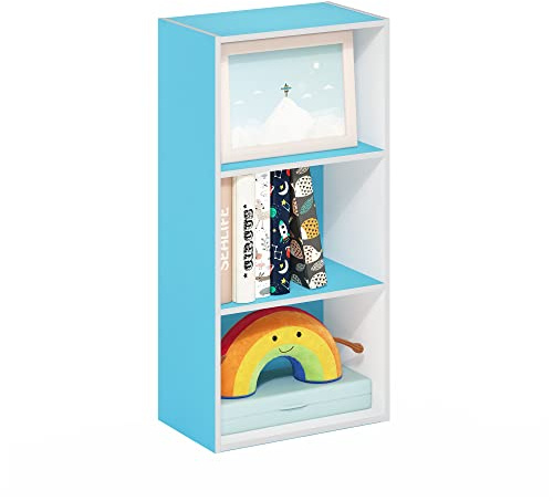 Furinno LUDER Book Shelf, 3-Tier Modern Bookshelf, Open Shelves Bookcase 9.3 x 16 x 31.4, for Living Room, Bedroom, Home Office, Light Blue/White
