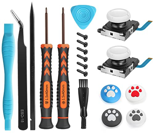 Joystick Replacement for Switch Lite – 19 in 1 OEM Analog Stick Thumbstick Parts Repair Tool Kit Accessories with Y00 Triwing Screwdriver, Thumb Caps, Tweezers for OLED JoyCon Joy Con Controller