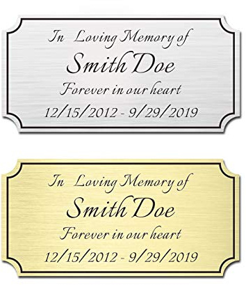 50mm x 100mm, Custom Elegant Engraved Plate, Personalized Memorial Plaque, Brushed Stainless Steel or Brass Laser Engraved Name Plates with Adhesive Backing or Screws, Notched Corner (Silver, Gold)