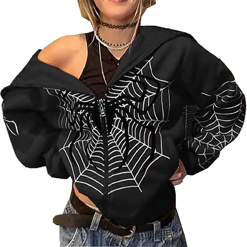 Silver Basic Homme Pull Spider Hoodie Y2K Veste à Capuche zippée complète