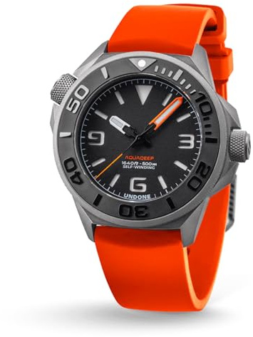 Undone Aquadeep - Reloj de Pulsera automático para Hombre, 43 mm, 500 m, Resistente al Agua, Correa de Goma, Titanio, 43mm, Reloj de Buceo