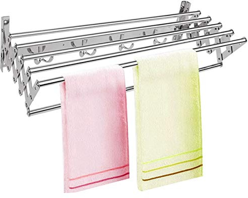 MSCEE Wall Mount Clothes Drying Rack, Accordion Retractable Drying Rack for Laundry Room Bathroom Tower Airer 6 Bar Space-Saving Foldable Garment Hanger (Size : 80cm)